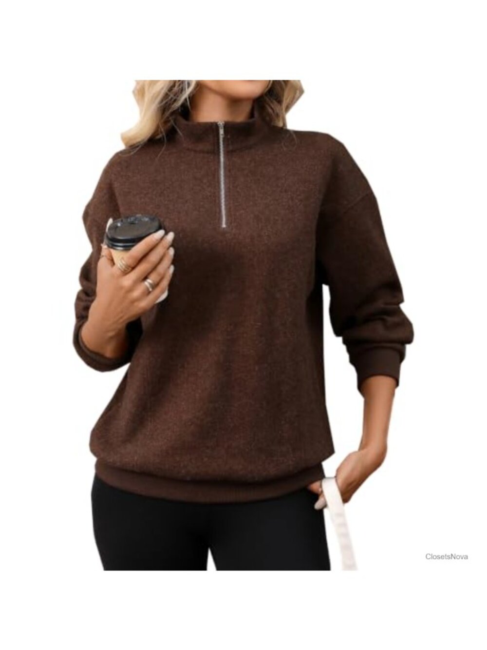Quarter Zip Mock Neck Pullover Sweatshirt Oversized Knit